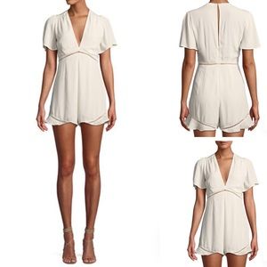 ASTR "Cadence" V-Neck Babydoll Romper Pink Medium